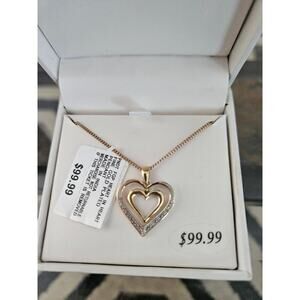 Women's 18" Heart 1/10 CTTW Diamond Pendant Gold Over Sterling